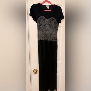 Very Cool Black Pique Tattoo Front Maxi Dress Medium